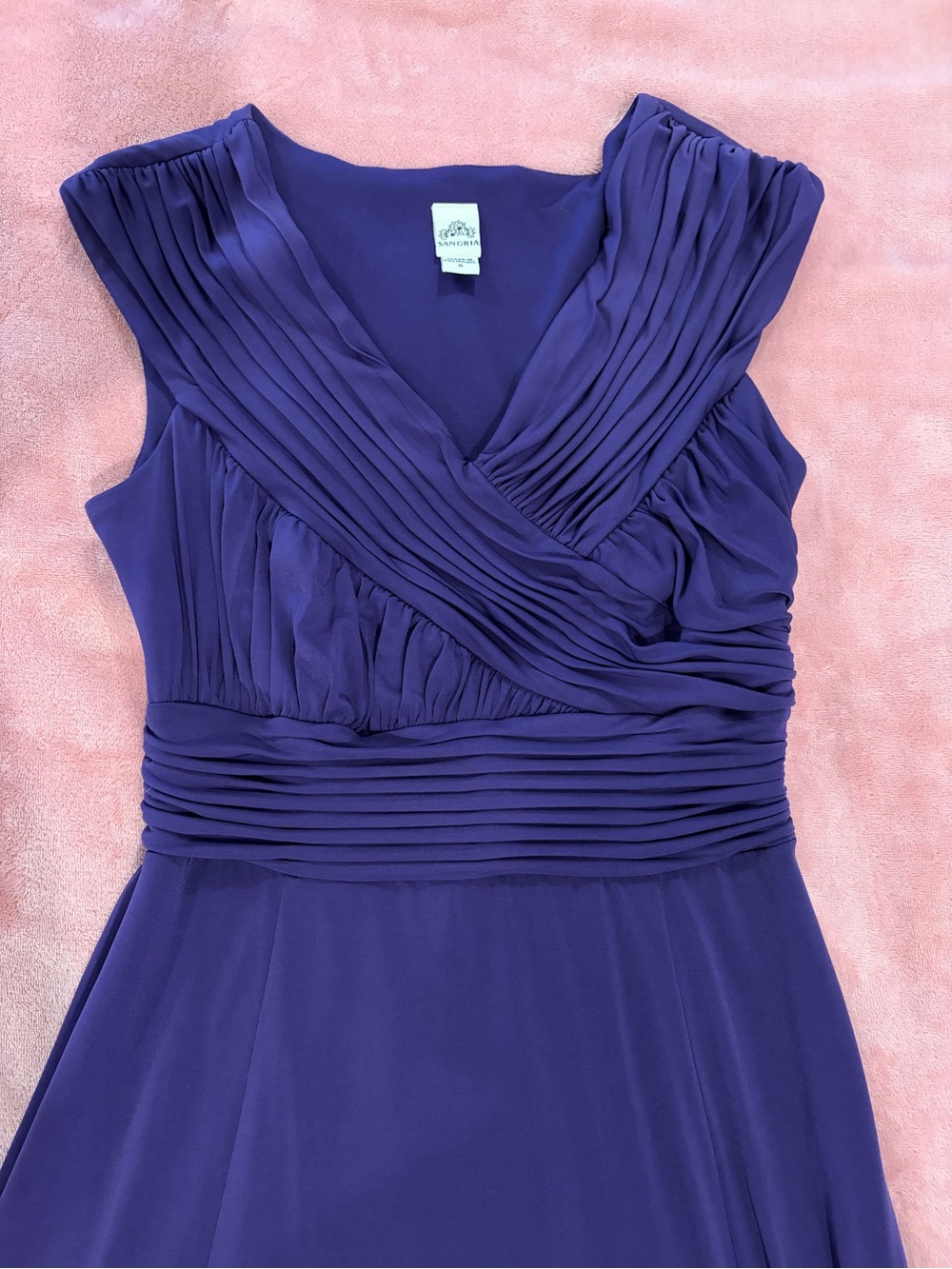 Signature by Sangria Deep Purple Pleated V-Neck Dress